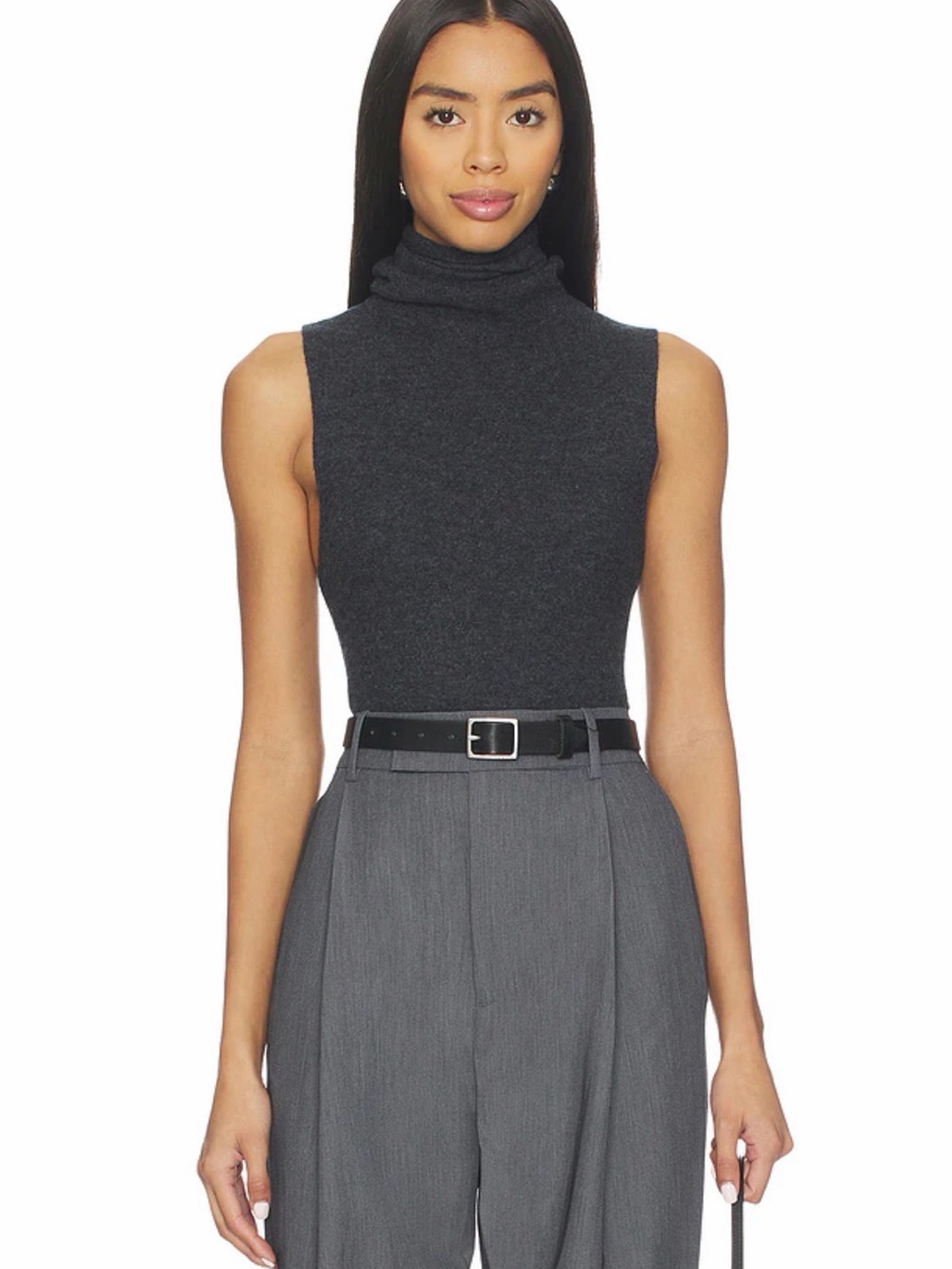 Leset Lauren Sleeveless Charcoal Turtleneck Sweater Top - Women's